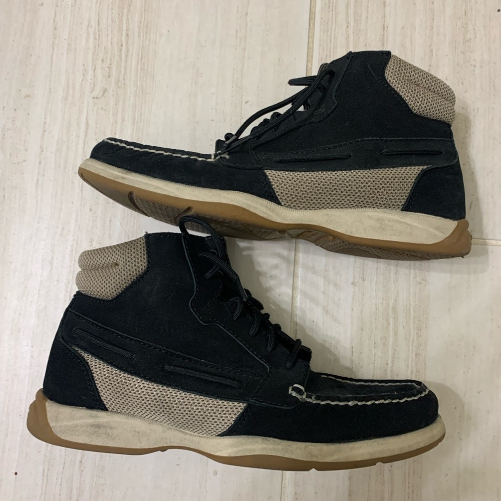 Sperry Black suede and tan mesh. Accepting best offer.